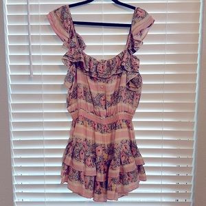 LOVESHACKFANCY sz M silk ruched, ruffle short pink floral dress